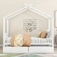 preview thumbnail 4 of 28, Full Size Metal House Platform Kids Bed Frame with Headboard, Footboard, 2-Storage Drawers & Roof Design for Bedroom, White