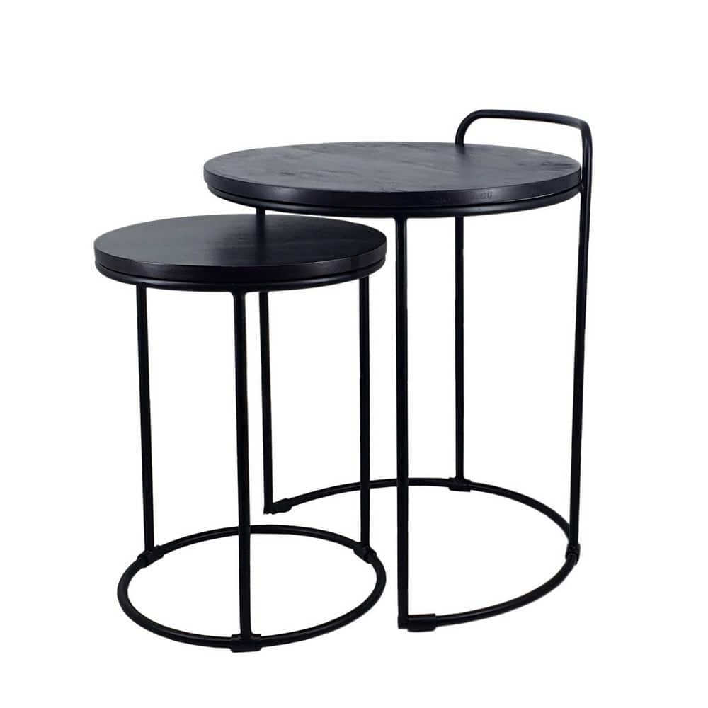 18, 22 Inch Round Nesting End Tables Set of 2, Mango Wood, Set of 2, Black - 39.7 H x 31 W x 31 L