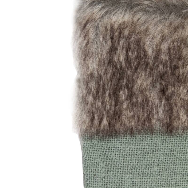 20" Green Burlap Christmas Stocking with Faux Fur Cuff
