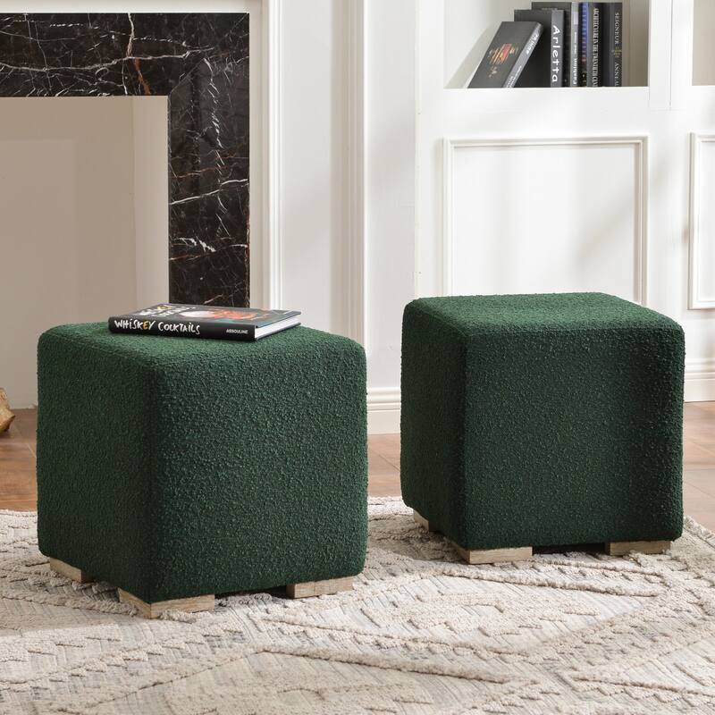 KINWELL 18.5" W Square Boucle Upholstered Ottoman Entryway Footstool