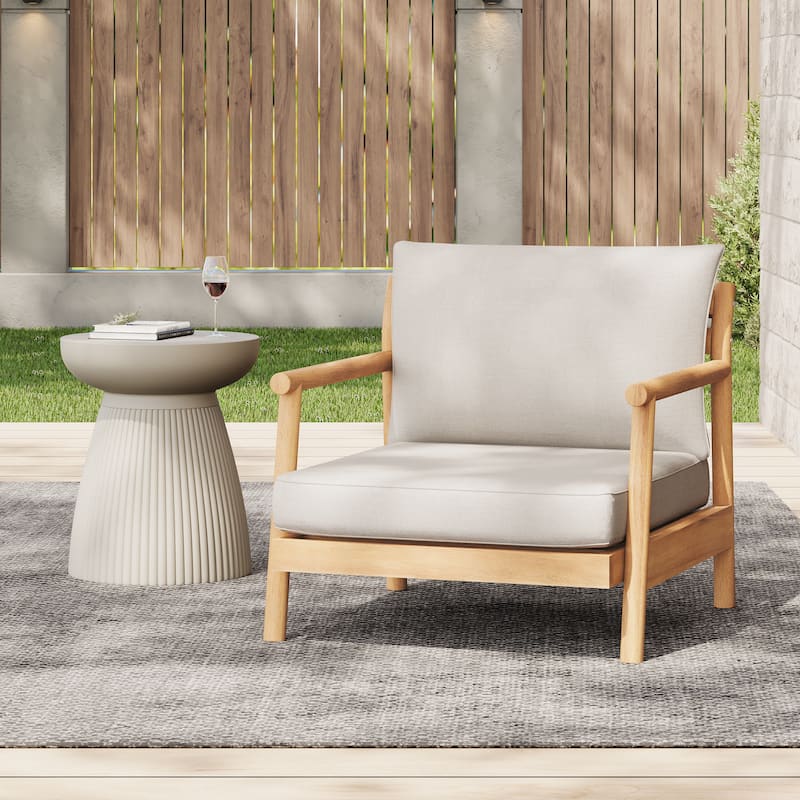 Christopher Knight Home - Delano Outdoor Acacia Wood Patio Set - Teak+Beige - 1pc Club Chair