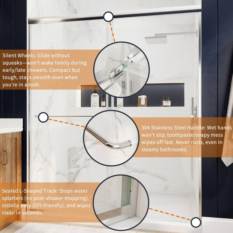 Modland 56-60"x70'' Adjustable Double Sliding Shower Door, 1/4" ANSI Glass with Nano Coating, Framed Bypass Enclosure