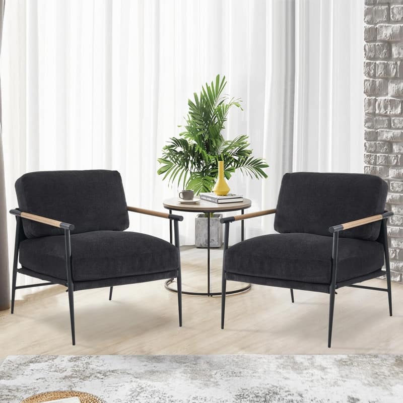 Accent Chairs Set of 2 White Armchair Chenille for Living Room Mid Century Modern Chair Metal Leg Veneer Metal Armrest,2PCS