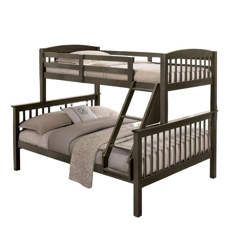 Gray Twin Over Twin Bunk Bed with Slat Design and Angled Ladder