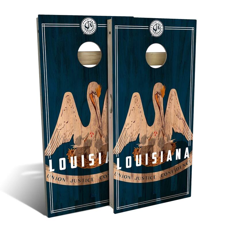 Louisiana State Flag 2 Outdoor Cornhole Board Set - Backyard 2x4 - Include Case + Hole Lights