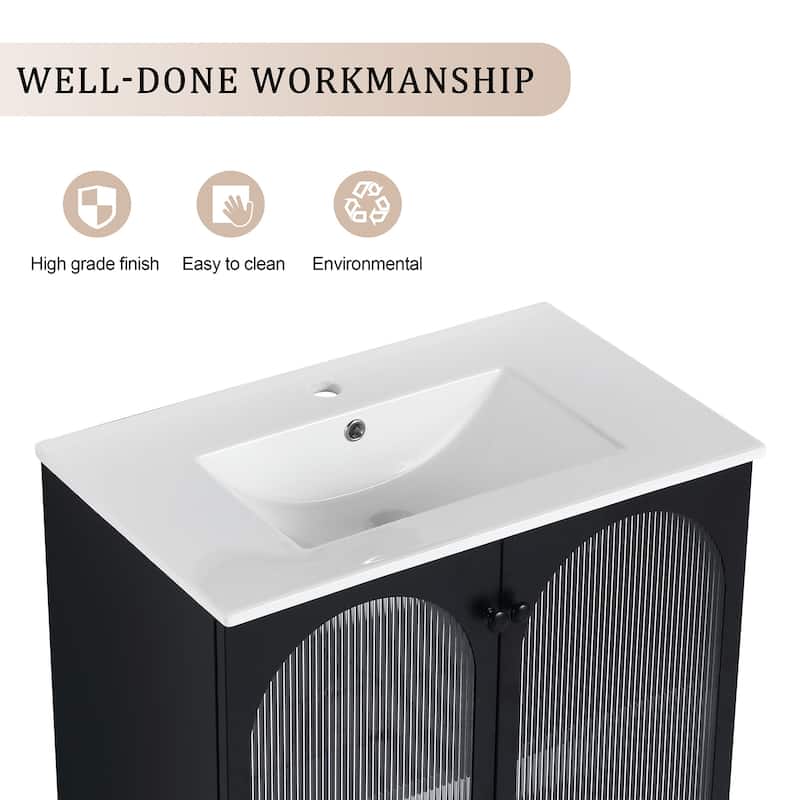 30 inch Plywood Freestanding Bathroom Vanity with Integrated Ceramic Sink