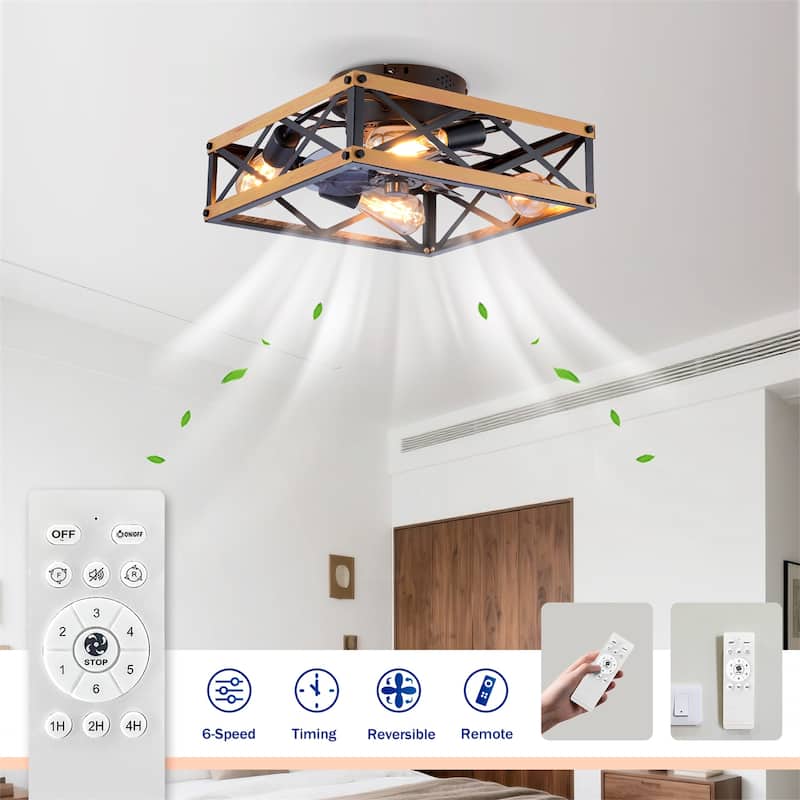 22.6" Flush Mount Ceiling Fan w/ Reversible Motor and Remote Control, NOT Included Bulbs