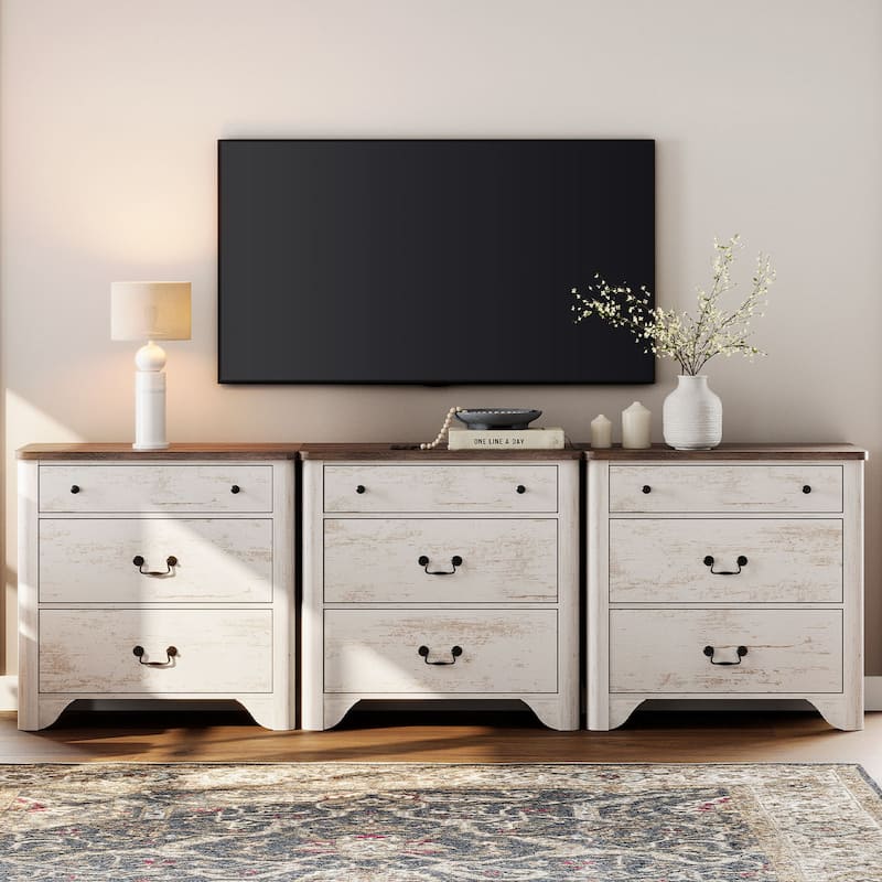 WAMPAT Farmhouse TV Stand For Tvs Up To 100", Modern 3-In-1 Entertainment Center, TV Console With Storage Cabinets, - White