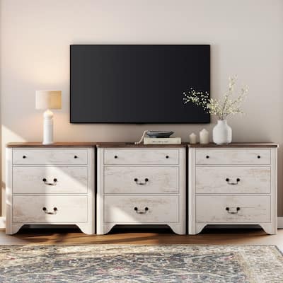 WAMPAT Farmhouse TV Stand For Tvs Up To 100", Modern 3-In-1 Entertainment Center, TV Console With Storage Cabinets,