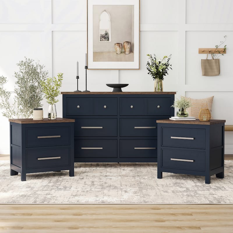 Furniture of America Althea Modern Farmhouse 3-Piece Wood Dresser and 2 Nightstand Bedroom Set - Blue