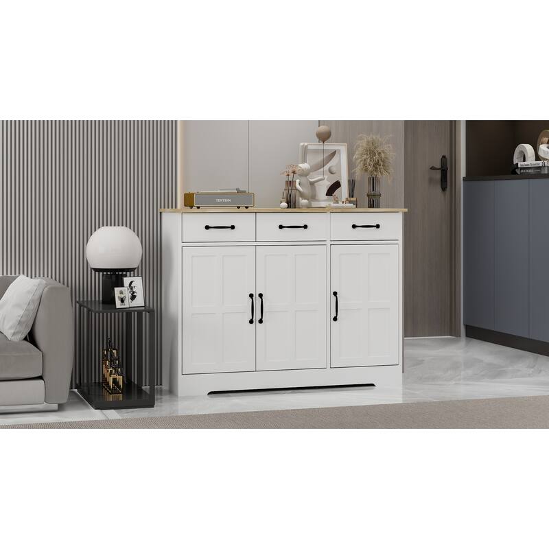 Buffet Sideboard Cabinet with Storage, Modern Farmhouse Coffee Bar Cabinet with 3 Drawers and 3 Doors Adjustable Shelves