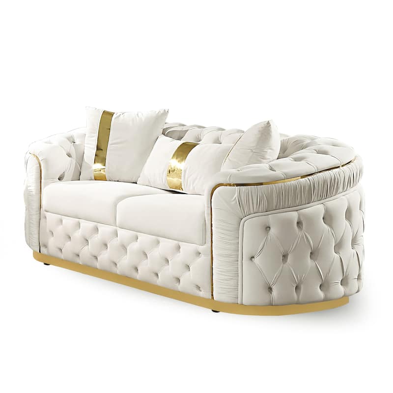 Furniture of America Urgoto Glam Beige Polyester Fabric Button Tufted Loveseat
