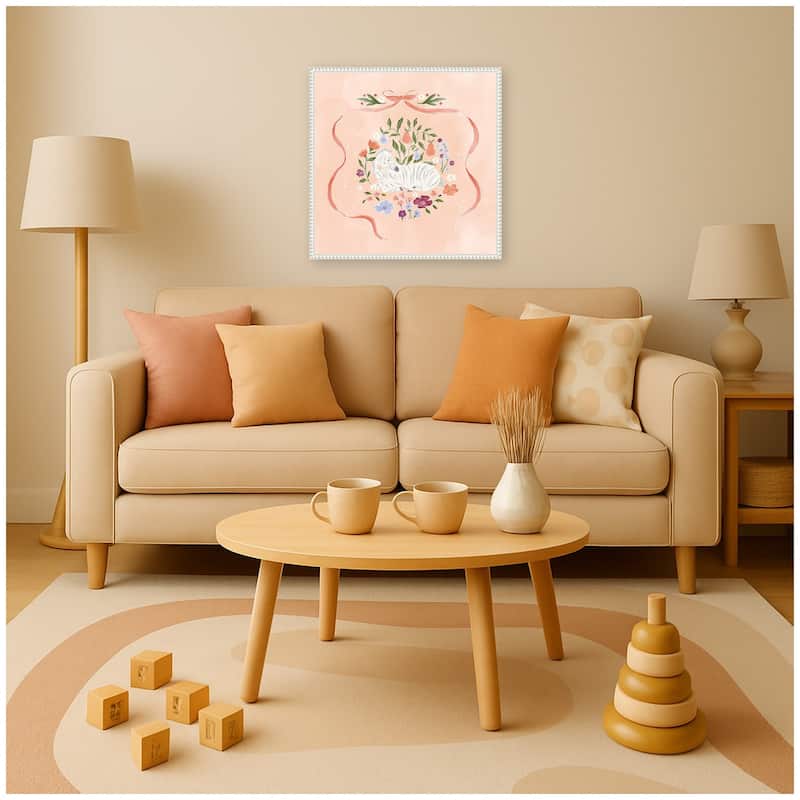 Kate and Laurel JL Zebra Floral and Bow by Jill Labieniec Framed Canvas Wall Art Print