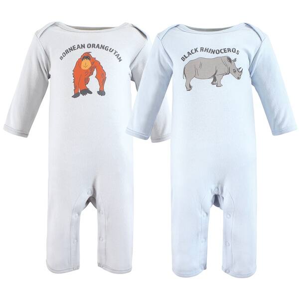 slide 1 of 1, Touched by Nature Organic Cotton Coveralls, Endangered Rhino 0-3 Months - Endangered Rhino