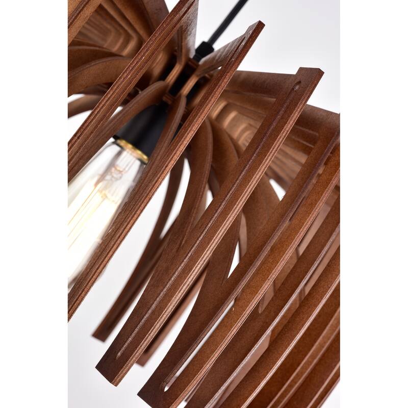 Pendant Light Dark Wood Grain 1-Light Drum Cage