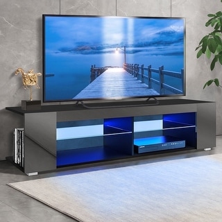 65-inch LED Media TV Stand with Glass Shelves, Bluetooth RGB Lighting ...