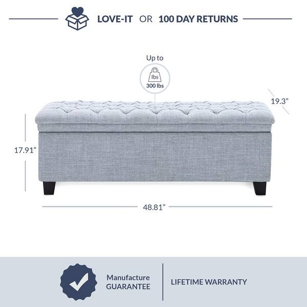 dimension image slide 1 of 2, BELLEZE Tufted Upholstered Storage Ottoman Bench Footrest, Light Grey - Light Grey