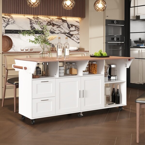 Multi-Function Kitchen Island on Wheels with Folding