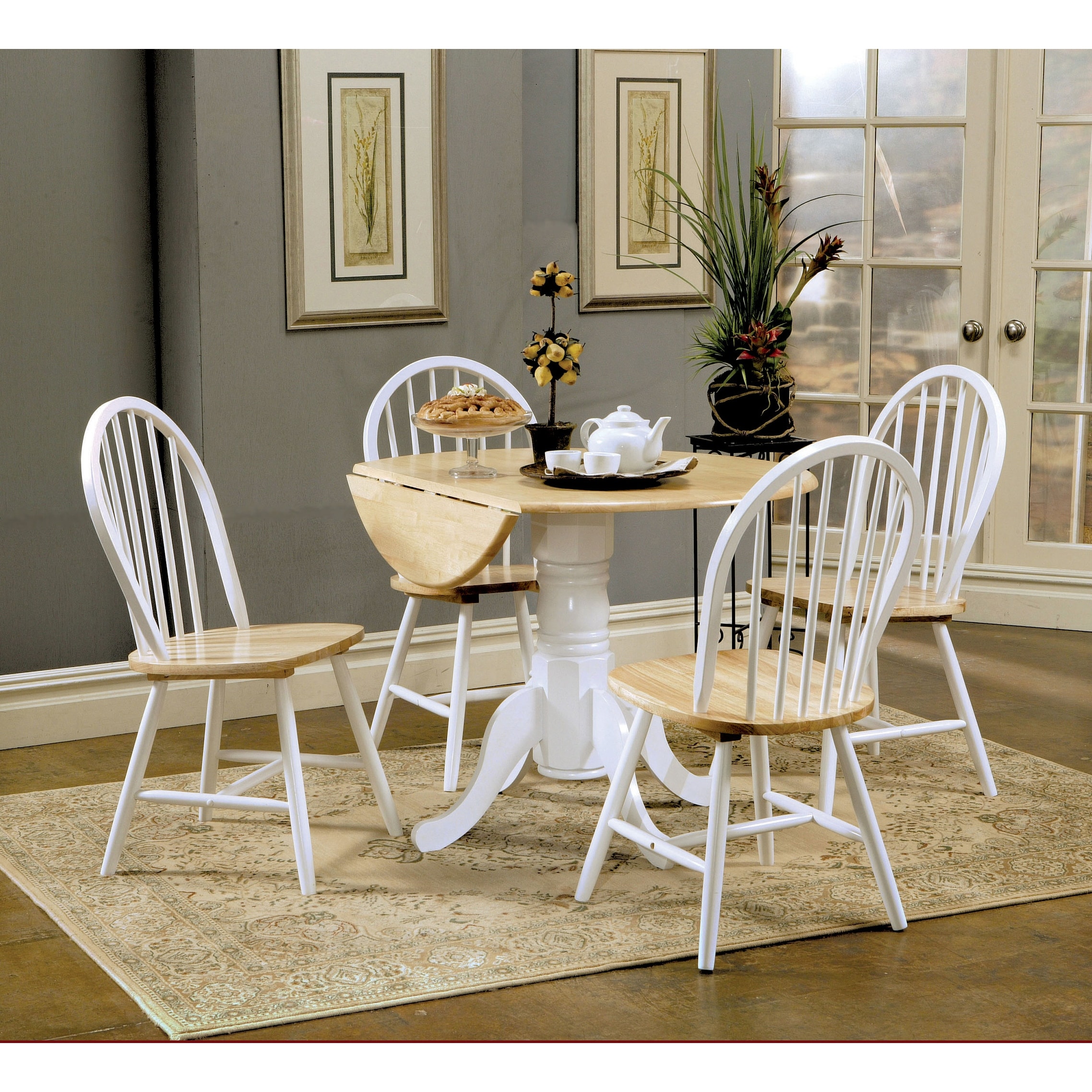 Allison 5-piece White Round Drop Leaf Dining Table Set
