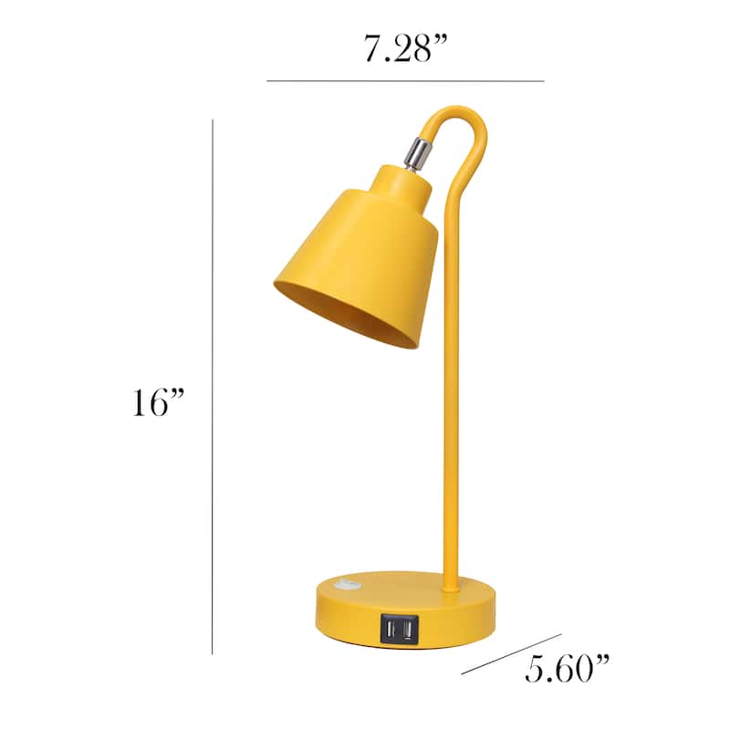 Modern Metal Desk Lamp with Dual USB Charging Ports Adjustable Arm Multiple Colors - 7.28” x 5.60” x 16”