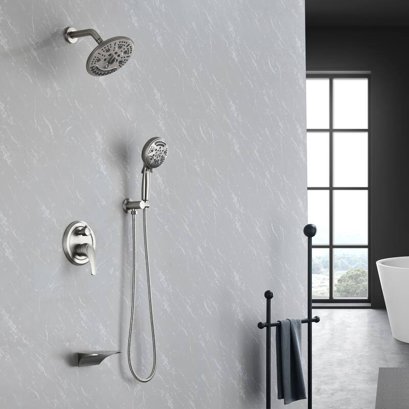 Wall Mount Tub Shower Faucet With Rough-in Valve Complete Shower System With Handheld And 8 Inch Shower Head Combo Kit Trim Set