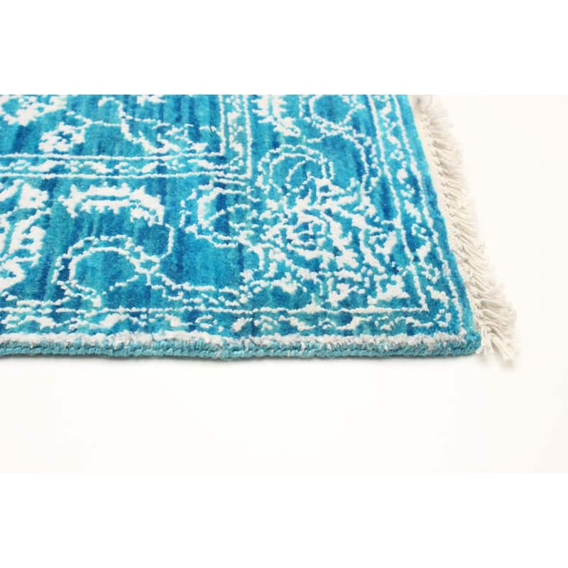 ECARPETGALLERY Hand-knotted Heritage Turquoise Silk, Wool Rug - 2' 6" x 7' 8"