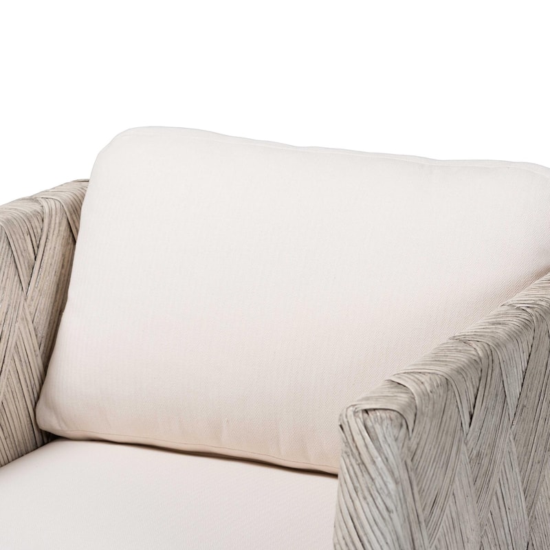 Melbourne Natural Rattan Lounge Chair - Handwoven Wicker Armchair with Tuxedo Frame for Living Room, Lounge, or Sun Room