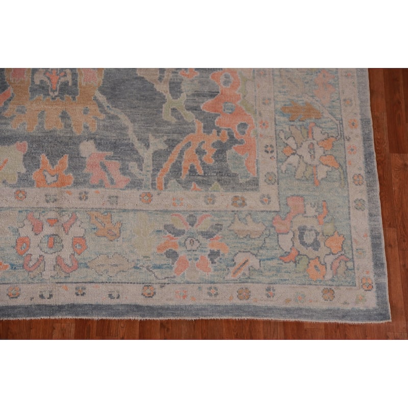 Hand Knotted Oriental 100% Wool Carpet Transitional All-Over Navy Blue & Blues Oushak Area Rug - 11' 10'' X 9' 0''