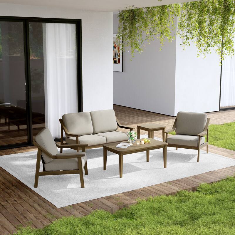 Outdoor Conversation Set Patio Cushioned Chair, Loveseat with Tables