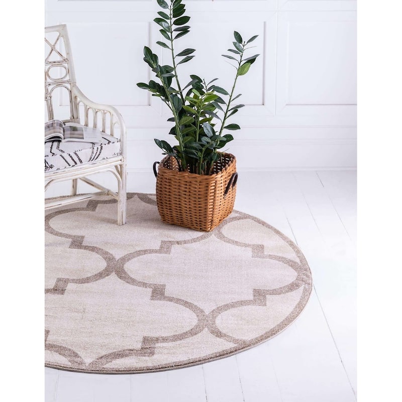 Contemporary Akiva Collection Area Rug - 8' Round - Beige-Light Brown