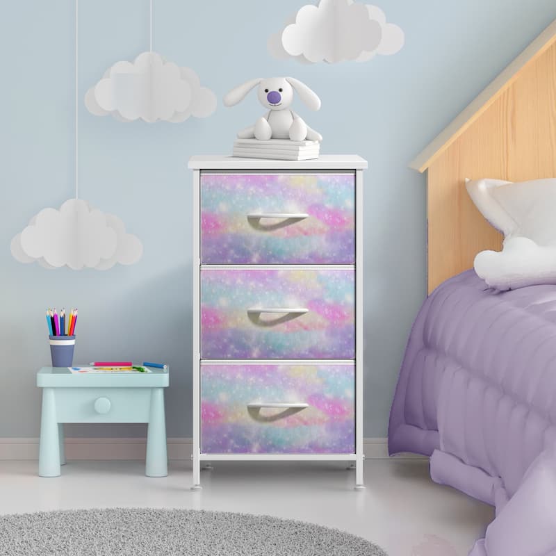 3 Drawer Bedside Nightstand End Table Bedroom Dresser, Pastel Colors