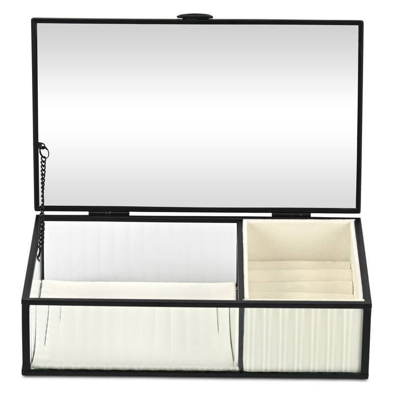 Verena 9.75" Glass Jewelry Box with Two Padded Compartments - N/A