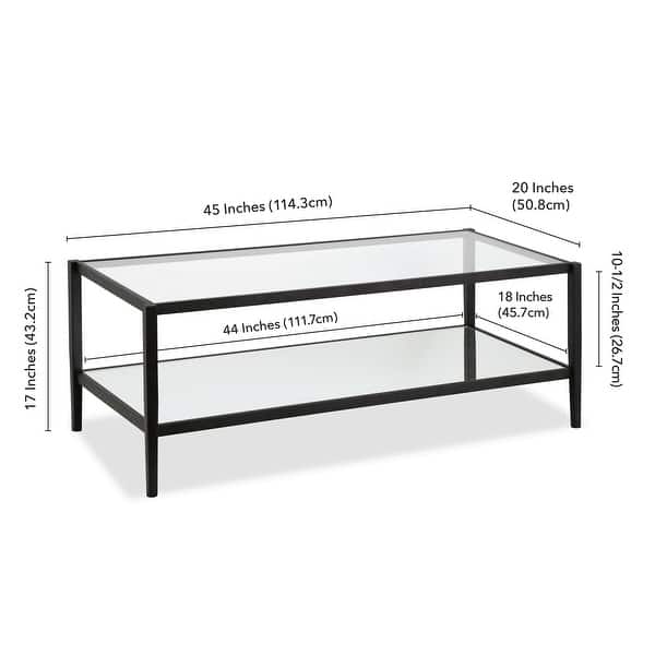 dimension image slide 1 of 4, Hera 45'' Wide Rectangular Coffee Table with Mirror Shelf