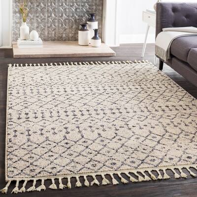 Laci Cream Moroccan Patterned Tassel Area Rug - 2'7" x 7'3" Runner