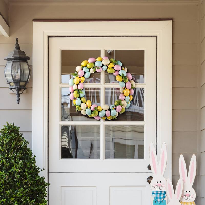 Glitzhome 18"D Easter Eggs Wreath for Front Door Wall Decoration