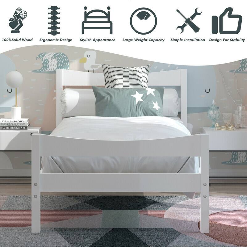 Gymax Twin Size Platform Bed Frame Foundation w/Headboard &Wood Slat