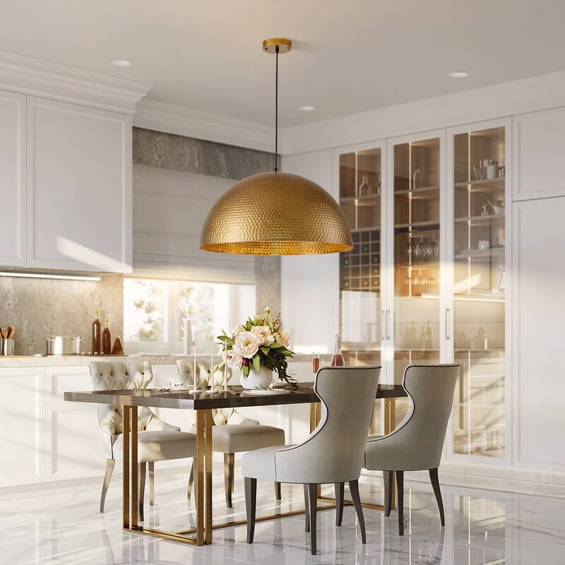 1-Light Industrial Farmhouse Oversized Pendant Gold Leaf Hammered Semi-Sphere Dome Pendant Light for Kitchen Island