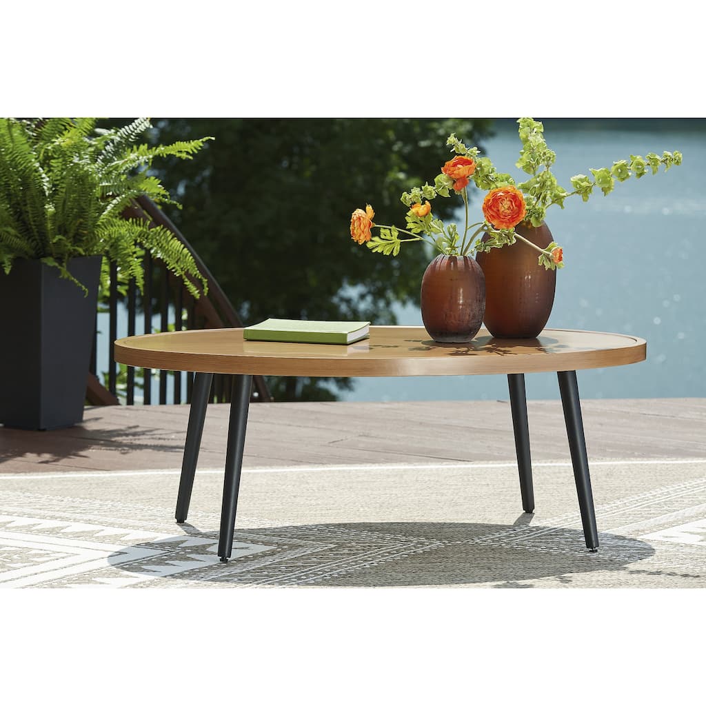 Signature Design by Ashley Horizon Hall Brown/Black Outdoor Coffee Table - 48.13" W x 29.88" D x 18" H