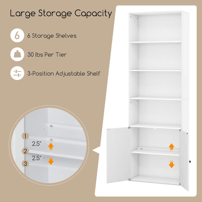 Costway 71" Farmhouse Bookcase with Doors with 6 Shelves & 2-Door - See Details