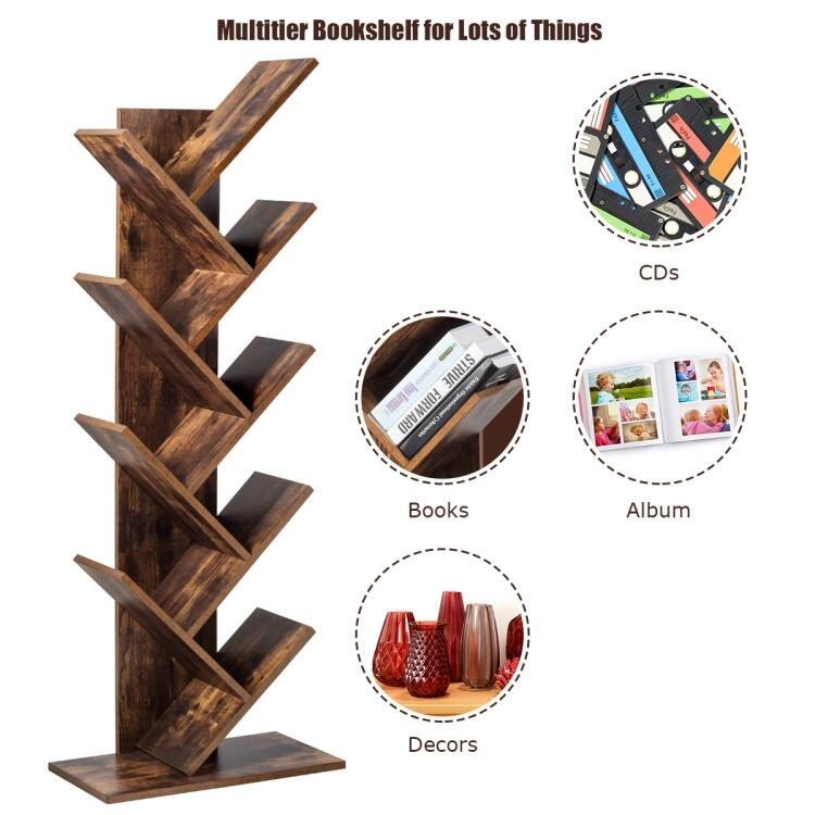 8-Tier Tree Bookshelf for Living Room with Large Storage and Stability - 20" L x 11" W x 55" H