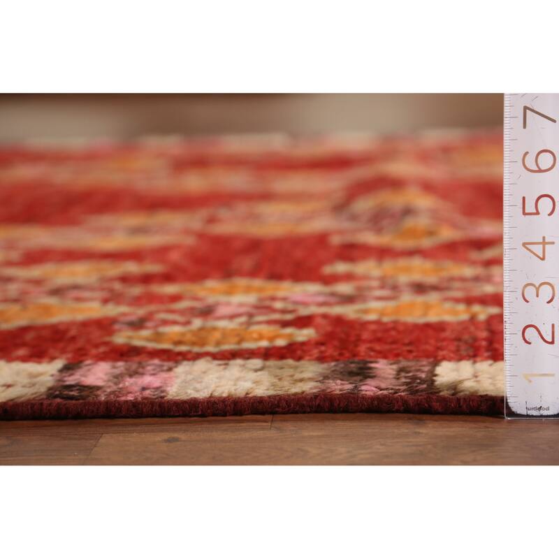 Red Geometric Moroccan Oriental Area Rug Handmade Tribal Wool Carpet - 6'7" x 9'10"