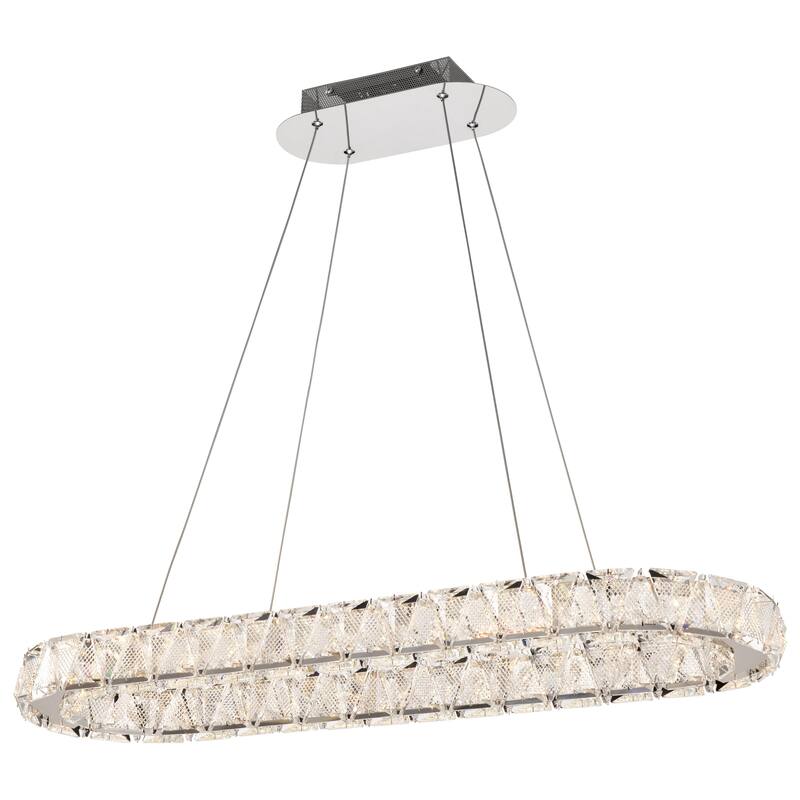 Asher LED 36 Inch Oval Pendant Polished Nickel Finish K9 Crystal - Polished Nickel