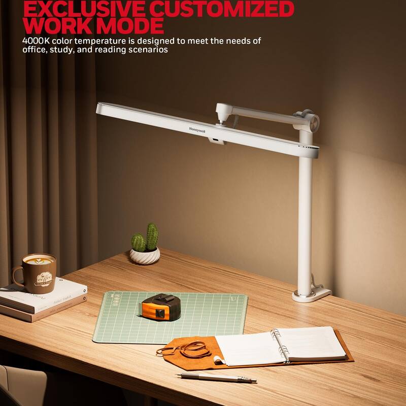 Honeywell Clamp Eye Caring LED Desk Lamp 1300LM, 4000K Stepless Dimming,Full Metal Desk Lamps for Home Office Work Study