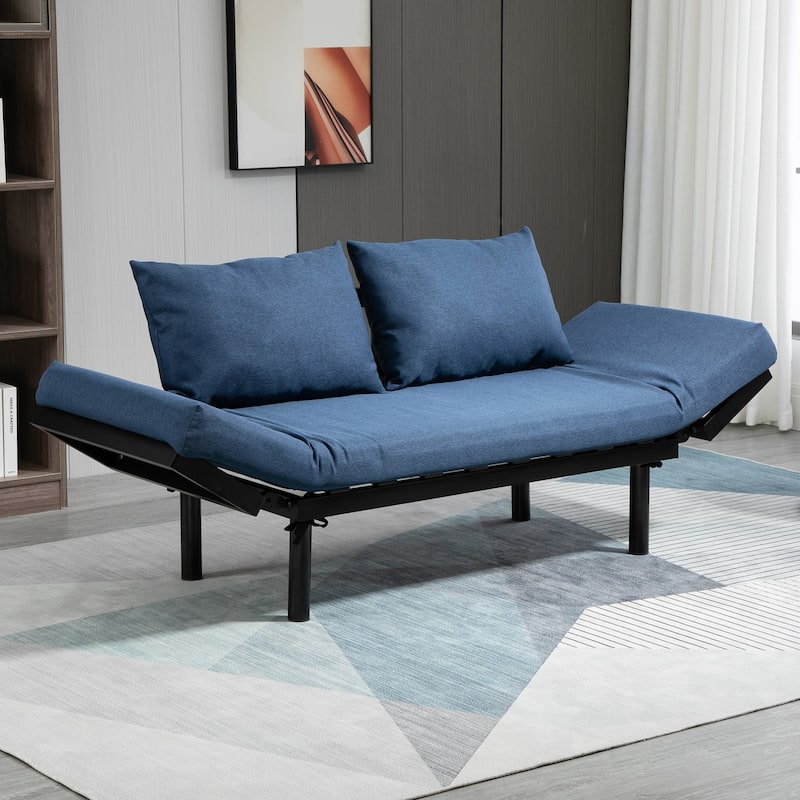 HOMCOM Single Person Chaise Lounger Sofa Bed with 5 Adjustable Positions, 2 Large Pillows, and Birch Legs - Blue