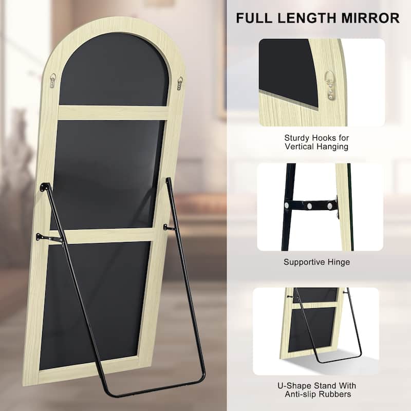 Modern Arched Full-Length Wood Floor Standing Mirror