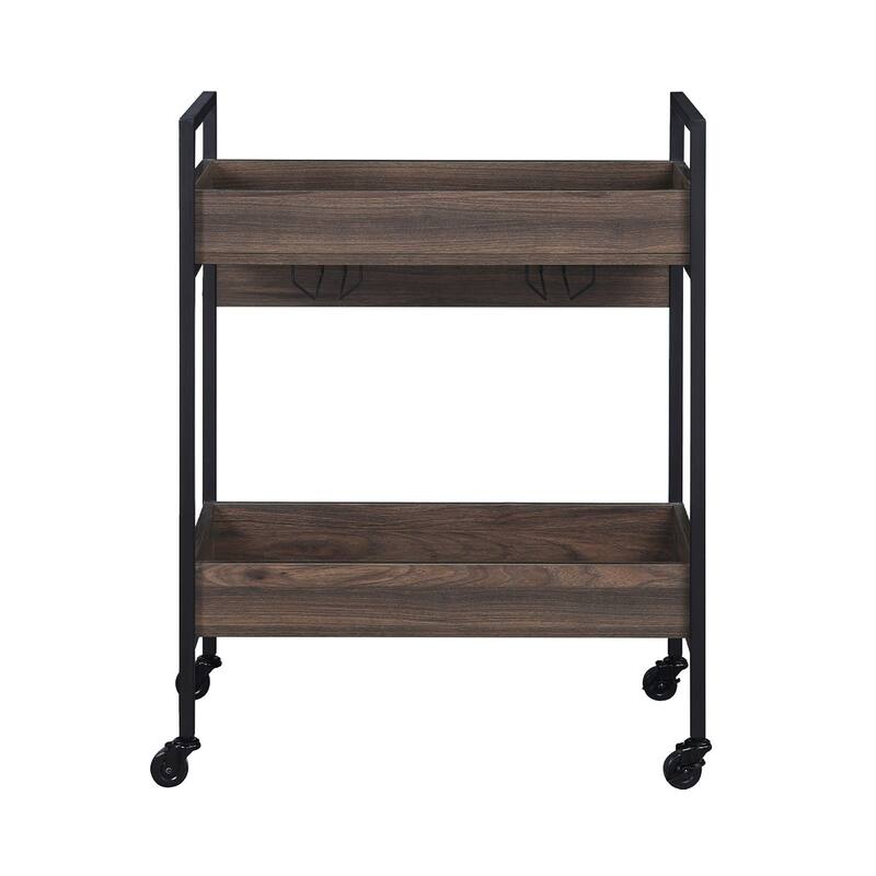 Rectangular Serving Cart with 2 Tier Shelf, Walnut and Black