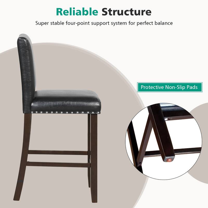 Gymax Set of 2 Bar Stools PVC Leather Counter Height Chairs for