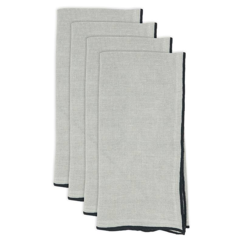 Stonewashed Linen Napkins With Stitched Border Design (Set of 4)