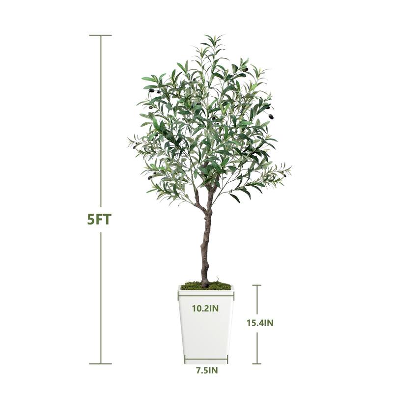Artificial Olive Tree 5FT with Pot and Moss, Artificial Plants for Home Office Decor