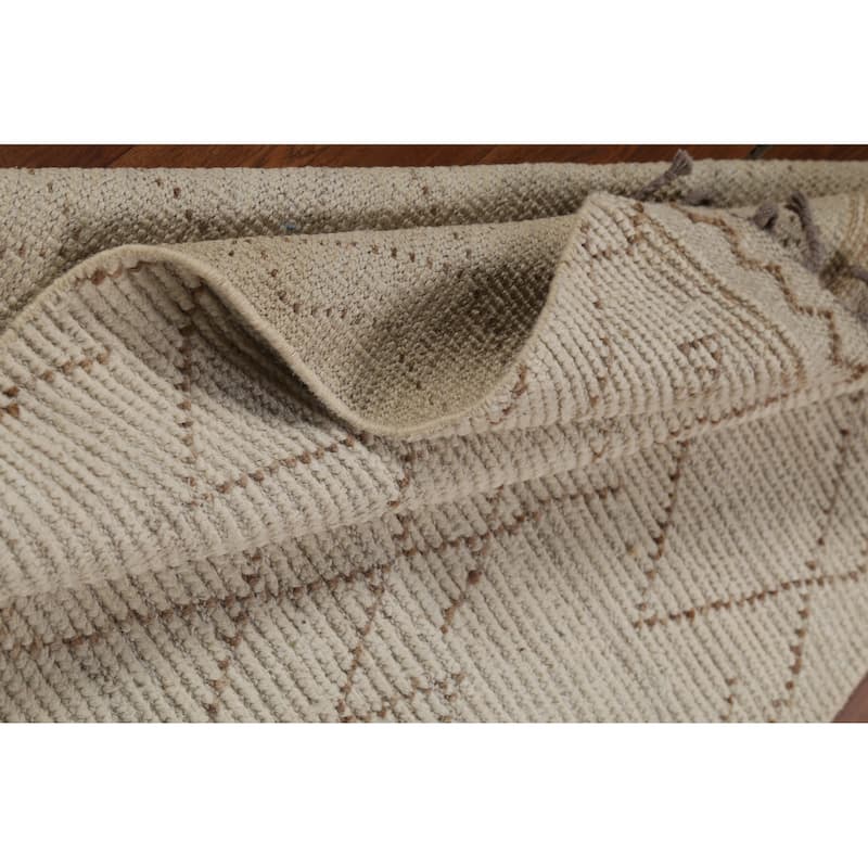 Ivory Striped Moroccan Oriental Runner Rug Handmade Wool Carpet - 3'11"x 13'0"